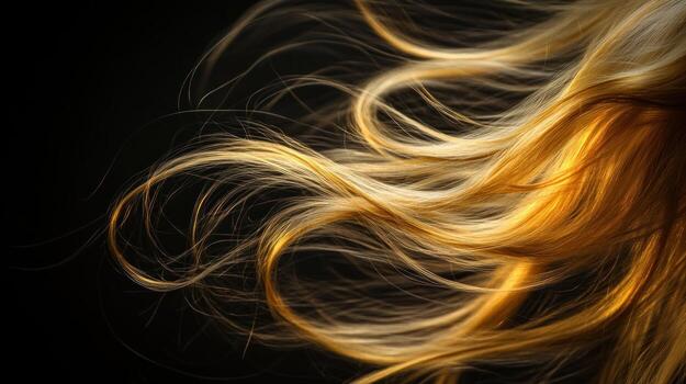 golden-hair-strands-flowing-against-a-dark-background-photo
